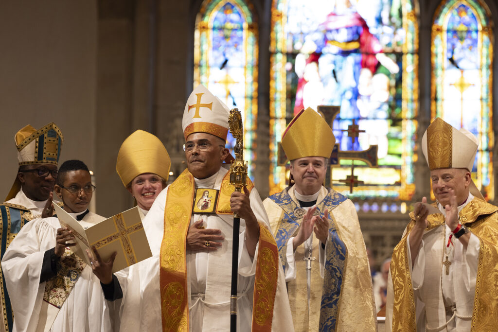 Bishop Antonio José Gallardo Lucena stands with bishops during his consecration at All Saints Episcopal Church in Pasadena.