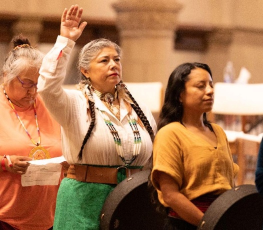 Members of the inter-tribal Native American Sisters of the One Drum participate in prayers during the consecration service.